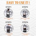 YOLIFE French Press Coffee Maker, 34 oz / 4 Cup Coffee Tea Press with Heat-resistant Borosilicate Glass, 4-Level Filtration Systems, Cold Brew Coffee Maker for Camping Travel Gifts, Grey and Black