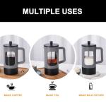 YOLIFE French Press Coffee Maker, 34 oz / 4 Cup Coffee Tea Press with Heat-resistant Borosilicate Glass, 4-Level Filtration Systems, Cold Brew Coffee Maker for Camping Travel Gifts, Grey and Black