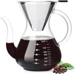 Unbreakable - Pour Over Coffee Maker with Double Stainless Filter 34 fl oz, Thickened Heat-Resistant Borosilicate Glass Pour Over Coffee Dripper, Stovetop Safe