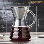 Unbreakable - Pour Over Coffee Maker with Permanent Stainless Filter 32 fl oz, Thickened Heat-Resistant Borosilicate Glass Dripper Coffee Brewer, Stovetop Safe