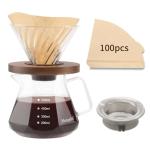 Mongdio Pour Over Coffee Maker, 20 oz V60 High-Heat Borosilicate Glass Coffee Maker with 100pcs Paper Filters, 5 in 1 Drip Coffee Maker Set for Home Café Restaurant and Camping - 600ml, Clear