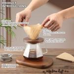 Mongdio Pour Over Coffee Maker, 20 oz V60 High-Heat Borosilicate Glass Coffee Maker with 100pcs Paper Filters, 5 in 1 Drip Coffee Maker Set for Home Café Restaurant and Camping - 600ml, Clear