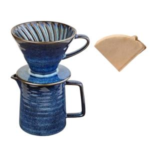 HYAXGM Pour Over Coffee Maker,Ceramic Coffee Maker With 40 pcs V60 Paper Filter，15oz/450ml Pour Over Coffee Dripper (Starry Blue, V02)