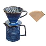 HYAXGM Pour Over Coffee Maker,Ceramic Coffee Maker With 40 pcs V60 Paper Filter，15oz/450ml Pour Over Coffee Dripper (Starry Blue, V02)