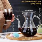 Unbreakable - Pour Over Coffee Maker with Double Stainless Filter 34 fl oz, Thickened Heat-Resistant Borosilicate Glass Pour Over Coffee Dripper, Stovetop Safe