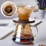 CHDEXU Pour Over Coffee Maker Set 20 oz, 600 ml Borosilicate Glass Coffee Server with Glass Lid, 50 pcs Paper Filter, Walnut Handle Pour Over Coffee Dripper for Home Café Restaurant, Gold