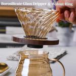 CHDEXU Pour Over Coffee Maker Set 20 oz, 600 ml Borosilicate Glass Coffee Server with Glass Lid, 50 pcs Paper Filter, Walnut Handle Pour Over Coffee Dripper for Home Café Restaurant, Gold
