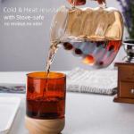 CHDEXU Pour Over Coffee Maker Set 20 oz, 600 ml Borosilicate Glass Coffee Server with Glass Lid, 50 pcs Paper Filter, Walnut Handle Pour Over Coffee Dripper for Home Café Restaurant, Gold
