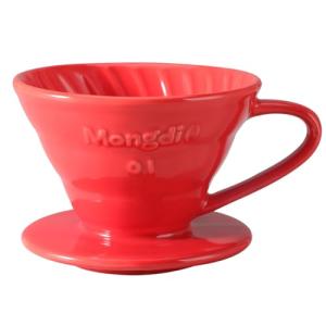 Mongdio V60 Ceramic Pour Over Coffee Dripper, Reusable Porcelain Portable Pour Over Coffee Maker, Slow Brewing Accessories with 1 Holes for Home - Size 01 Red