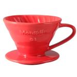 Mongdio V60 Ceramic Pour Over Coffee Dripper, Reusable Porcelain Portable Pour Over Coffee Maker, Slow Brewing Accessories with 1 Holes for Home - Size 01 Red