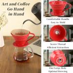 Mongdio V60 Ceramic Pour Over Coffee Dripper, Reusable Porcelain Portable Pour Over Coffee Maker, Slow Brewing Accessories with 1 Holes for Home - Size 01 Red