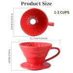 Mongdio V60 Ceramic Pour Over Coffee Dripper, Reusable Porcelain Portable Pour Over Coffee Maker, Slow Brewing Accessories with 1 Holes for Home - Size 01 Red