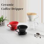 Mongdio V60 Ceramic Pour Over Coffee Dripper, Reusable Porcelain Portable Pour Over Coffee Maker, Slow Brewing Accessories with 1 Holes for Home - Size 01 Red
