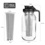 Cold Brew Coffee Maker,64 oz Mason Jar Pitcher with Stainless Steel Filter, Pour Spout Handle Lid, Heavy Duty Glass Airtight & Leak-Proof Pitcher for iced coffee Tea Lemonade