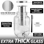 Zulay Kitchen 1 Gallon Cold Brew Coffee Maker – Thick Glass Pitcher with Stainless Steel Filter, Lid & Spout – Large Mason Jar Container Dispenser - Iced Coffee & Sun Tea Brewer for Fridge – Silver