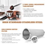 Cold Brew Coffee Maker - 64 oz Wide Mouth Mason Jar Pitcher with Stainless Steel Filter, Coffee Scoop, and Cleaning Brush -Glass Pitcher for Iced Coffee, Tea - Includes Pour Spout Handle Lid