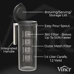 VINCI Cold Brew 360, 1.4L Cold Brew Coffee Maker Featuring Patented Dual Filter 360 Brewing Technology, Cold Brew Pitcher for Iced Coffee