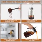 Cold Brew Coffee Maker - 64 oz Wide Mouth Mason Jar Pitcher with Stainless Steel Filter, Coffee Scoop, and Cleaning Brush -Glass Pitcher for Iced Coffee, Tea - Includes Pour Spout Handle Lid