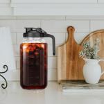 HomeCheer 2 Set 64 oz (2 Quart), Black Cold Brew Coffee Maker, Iced Tea Machines, Thick Glass with Pour Spout Handle Lid, Stainless Steel Filter for Iced Coffee, Fruit Drinks or Sun Tea (2)