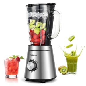 Ranbomer Blender,Blenders for Kitchen,Glass Blender for Shakes and Smoothies,crush ice,51 oz Glass Jar,Simple Speed Dial,6 Stainless Steel Blades, Ice Crusher with Speed Control, Silver.