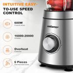 Ranbomer Blender,Blenders for Kitchen,Glass Blender for Shakes and Smoothies,crush ice,51 oz Glass Jar,Simple Speed Dial,6 Stainless Steel Blades, Ice Crusher with Speed Control, Silver.
