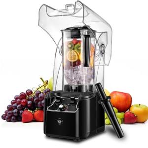 Commercial Blender for Smoothies With Quiet Shield, 2.5HP Motor, Stainless Steel Blade, 80oz Pitcher for Shakes, Smoothies, Ice Crushing, Frozen Drinks, 15 Speeds, Self-Cleaning, Black