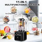 Commercial Blender for Smoothies With Quiet Shield, 2.5HP Motor, Stainless Steel Blade, 80oz Pitcher for Shakes, Smoothies, Ice Crushing, Frozen Drinks, 15 Speeds, Self-Cleaning, Black