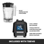 Waring Commercial TBB145 TORQ 2 Horsepower Blender, 2 Speed Toggle Switch Controls, with 48 oz. BPA Free Container, 120V, 5-15 Phase Plug, 9 x 15.75 x 11.5 inches, Multicolor