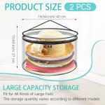Aliceset 2 Pcs Oversized Clear Hat Boxes Storage Hard Plastic Zipper Case for Women, Holds up to 7 Caps Cowboy Hat Organizer for Closet, Wide Brims Case with Carrying Handles (Black)