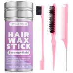 SWEET VIEW Hair Wax Stick & Slick Back Hair Brush for Tame Flyaways, Frizz, Sleek Ponytail, Buns | Pomade/Balm/Gel Stick for Woman, Styling Accessories for Girls, Kids