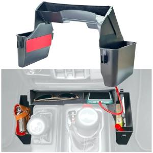 JVMA Center Console Gear Shift Organizer Tray for Jeep Gladiator Accessories and Jeep Wrangler JL JLU 2025 2024 2023 2022-2018 Rubicon Sahara 4xe Storage Box, Car Trash Bag Hook (US Patent) Interior