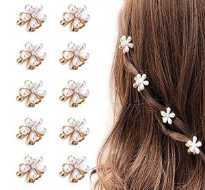 10 Pcs Small Mini Pearl Claw Clips with Flower Design, Sweet Artificial Bangs Clips Decorative Hair Accessories for Women Girls