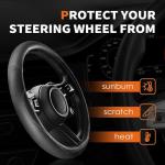 HOTOR Car Steering Wheel Cover - Universal Car Accessory for Diverse Cars, Durable Leather Cover with Anti-Slip Lining, for Steering Wheel with a Diameter of 14.5"-15",Black
