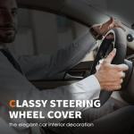 HOTOR Car Steering Wheel Cover - Universal Car Accessory for Diverse Cars, Durable Leather Cover with Anti-Slip Lining, for Steering Wheel with a Diameter of 14.5"-15",Black