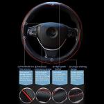 Car Steering Wheel Cover, Anti-Slip, Safety, Soft, Breathable, Heavy Duty, Thick, Full Surround, Sports Style (Black with Red line)
