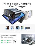 LISEN Retractable Car Charger, 69W USB C Car Accessories Adapter for iPhone 16 USB C Charger Fast Charging, Toyota Tacoma Accessories, Travel Essentials Gifts for Women Men, for iPhone 16 Pro Max 15