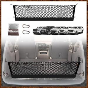 Muslogy Envelope Style Trunk Cargo Net Compatible with 2021-2025 Chevy Suburban&Tahoe, GMC Yukon&Yukon XL, Cadillac Escalade Accessories Upgraded Mesh Storage Luggage Net with Metal Hooks