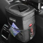 HOTOR Car Trash Can with Lid and Storage Pockets - 100% Leak-Proof Organizer, Waterproof Garbage Can, Multipurpose Trash Bin for Car, 2 Gallons, Black