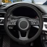 KAFEEK Elastic Stretch Steering Wheel Cover,Warm in Winter and Cool in Summer, Universal 15 inch, Microfiber Breathable Ice Silk, Anti-Slip, Odorless, Easy Carry,Black