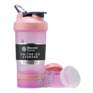 BlenderBottle Shaker Bottle with Pill Organizer and Storage for Protein Powder, Classic V2 ProStak System, 22-Ounce, Pink