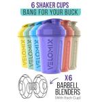 VELOMIX -6 PACK- 20 OZ Protein Shaker Bottles for Protein Mixes, Shaker Cups for Protein Shakes, Small Shaker Bottle Pack, Shaker Cup, Shakers for protein Shakes (Pastel Shades - 6 Pack)