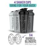 VELOMIX -4 PACK- 28 oz Protein Shaker Bottle for Protein Mixes - 4x Wire Whisk | Leak Proof Shaker Cups for Protein Shakes | Protein Shaker Bottle Pack | Protein Shake Cup(Silver Mix)