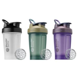 BlenderBottle Classic V2 Shaker Bottle Perfect for Protein Shakes and Pre Workout, 20-Ounce (3 Pack), Black, Tan/Blue, Purple