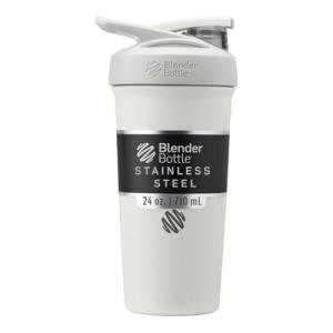 BlenderBottle Strada Shaker Cup Insulated Stainless Steel Water Bottle with Wire Whisk, 24-Ounce, White