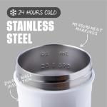 BlenderBottle Strada Shaker Cup Insulated Stainless Steel Water Bottle with Wire Whisk, 24-Ounce, White
