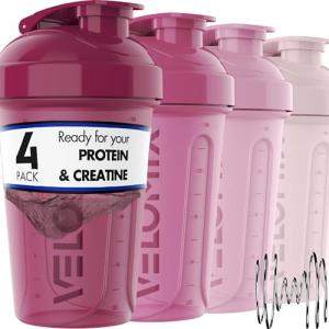 VELOMIX -4 PACK- 20 OZ Protein Shaker Bottles for Protein Mixes, Shaker Cups for Protein Shakes, Small Shaker Bottle Pack, Shaker Cup, Shakers for protein Shakes (Berry Blend-4 Pack)