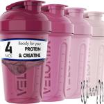 VELOMIX -4 PACK- 20 OZ Protein Shaker Bottles for Protein Mixes, Shaker Cups for Protein Shakes, Small Shaker Bottle Pack, Shaker Cup, Shakers for protein Shakes (Berry Blend-4 Pack)