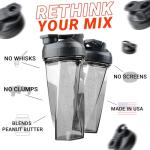 HELIMIX 2.0 Vortex Protein Shaker, 800 ml (28 oz) - Portable Leakproof Water Bottle for Protein Drinks & Smoothies, Without Ball, Dishwasher Safe