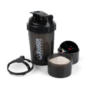 XTKS Shaker Bottle - Protein Shaker Cup with Storage Compartments - Leak-proof Workout Shake Bottles with Mixer for Smooth Mixing-500ML/16oz (PURE BLACK)