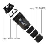 XTKS Shaker Bottle - Protein Shaker Cup with Storage Compartments - Leak-proof Workout Shake Bottles with Mixer for Smooth Mixing-500ML/16oz (PURE BLACK)